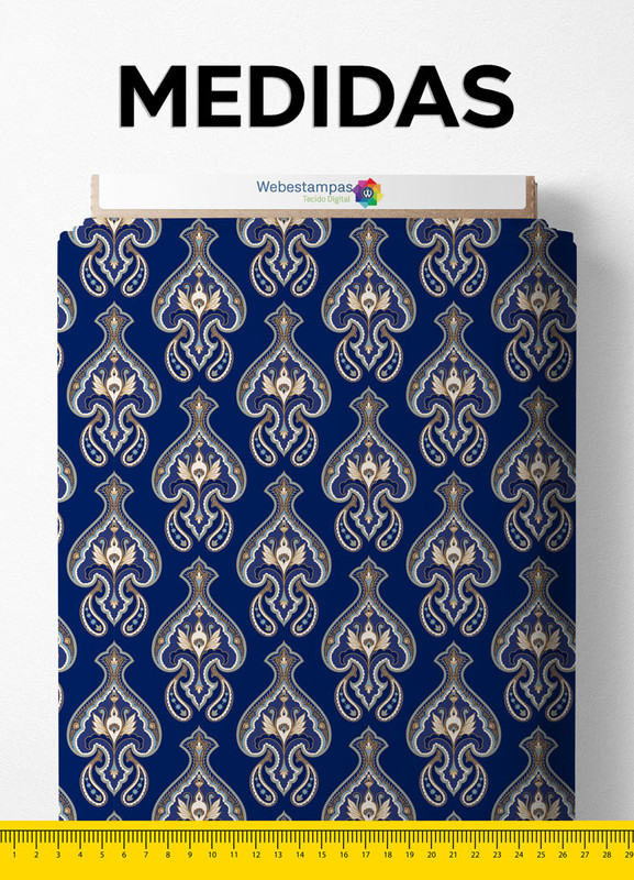 Tecido Helanca Estampa Digital Arabesco Marinho Indiano 1,55m de Largura
