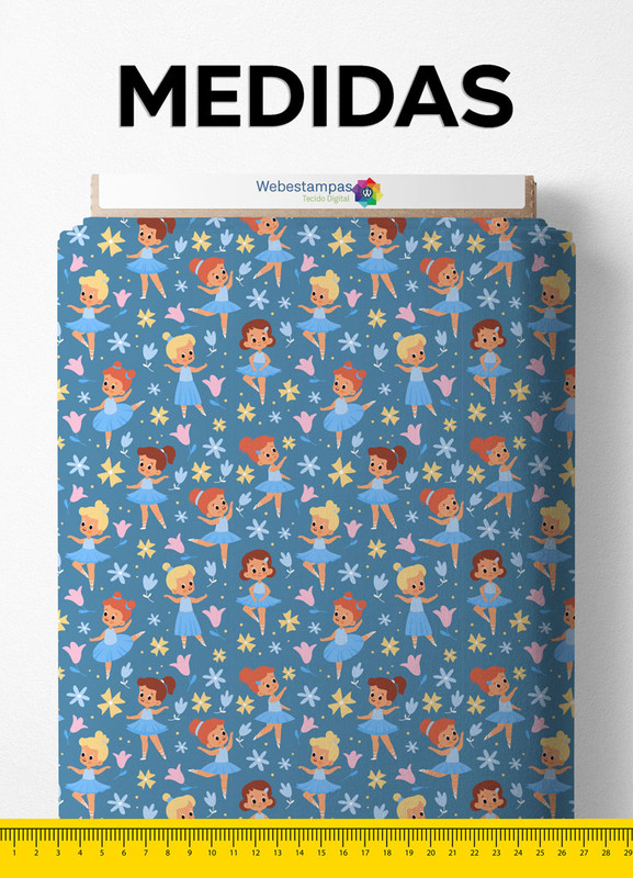 Tecido Helanca Estampa Digital Bailarina Fundo Azul 1,55m de Largura