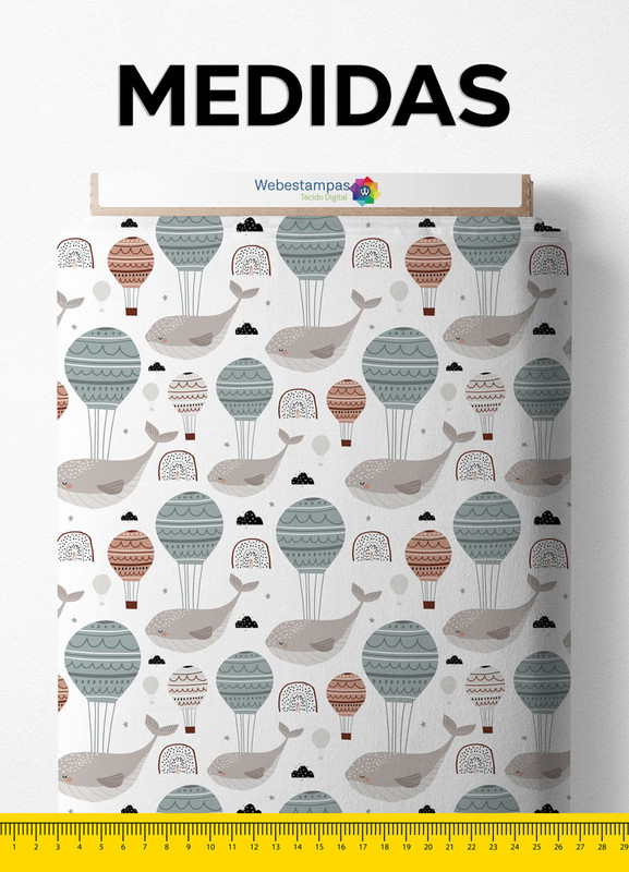 Tecido Helanca Estampa Digital Baleia no Balão  1,55m de Largura