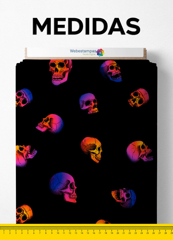 Tecido Helanca Estampa Digital Caveirinhas Neon 1,55m de Largura