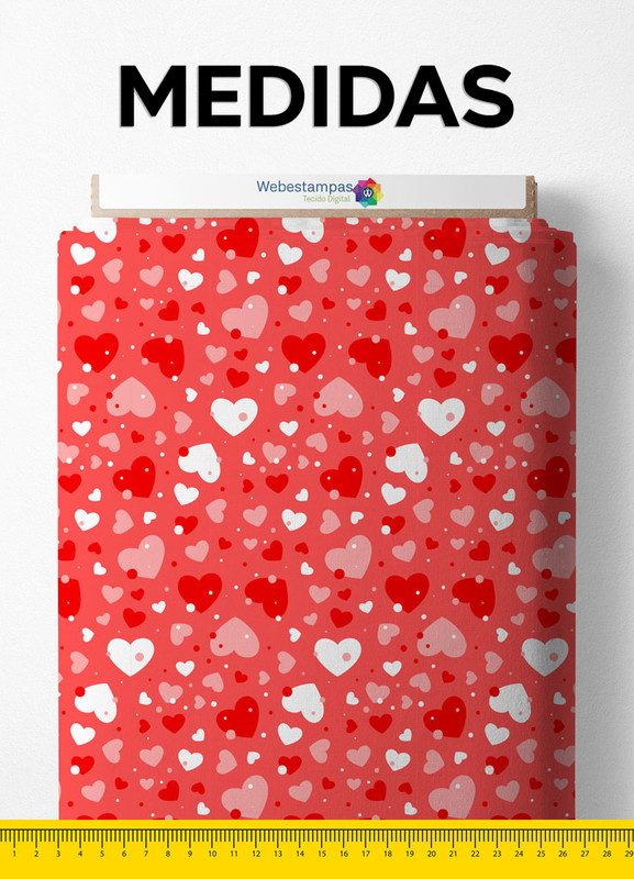 Tecido Helanca Estampa Digital Coração Branco e Vermelho 1,55m de Largura