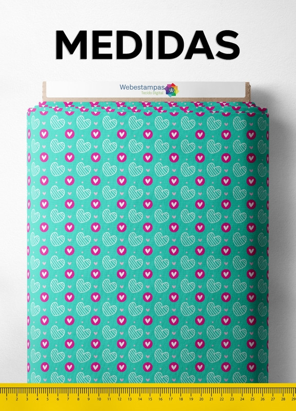 Tecido Helanca Estampa Digital Coração Pink Fundo Verde 1,55m de Largura