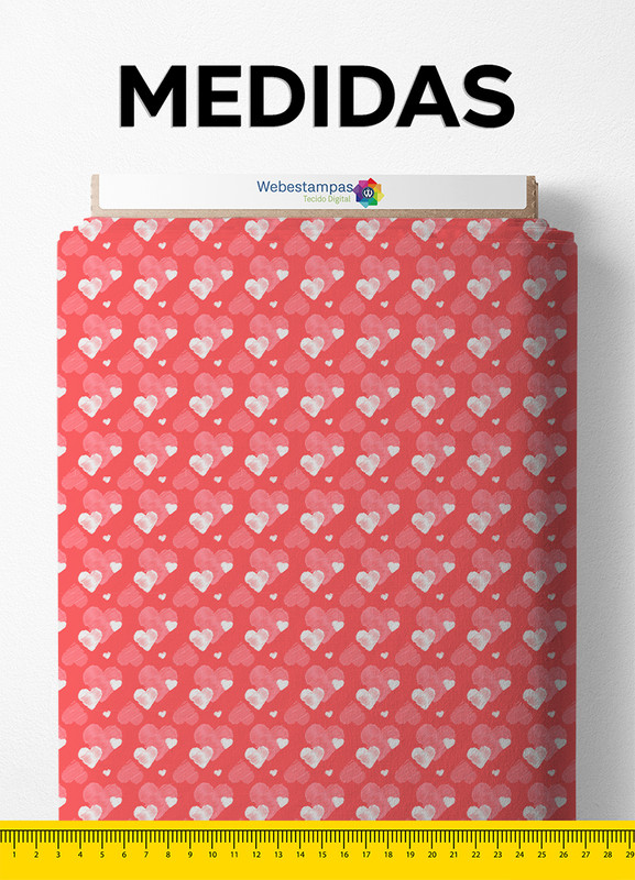 Tecido Helanca Estampa Digital Coração Vermelho e Pink 1,55m de Largura