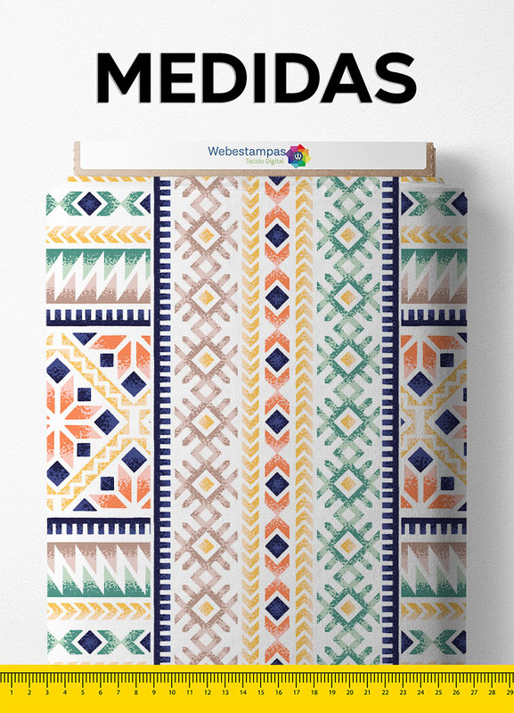 Tecido Helanca Estampa Digital Étnica Azul Verde e Amarelo 1,55m de Largura