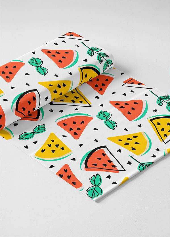 Tecido Helanca Estampa Digital Melancia Laranja e Amarela 1,55m de Largura