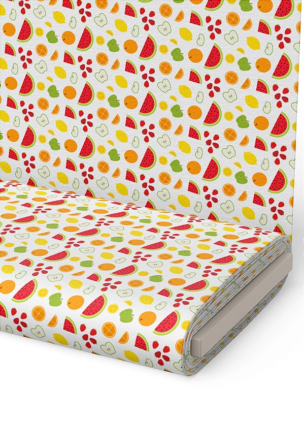 Tecido Helanca Estampa Digital Mini Frutas Coloridas 1,55m de Largura