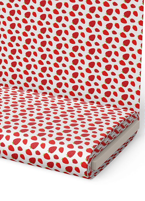 Tecido Helanca Estampa Digital Mini Morango Fundo Branco 1,55m de Largura