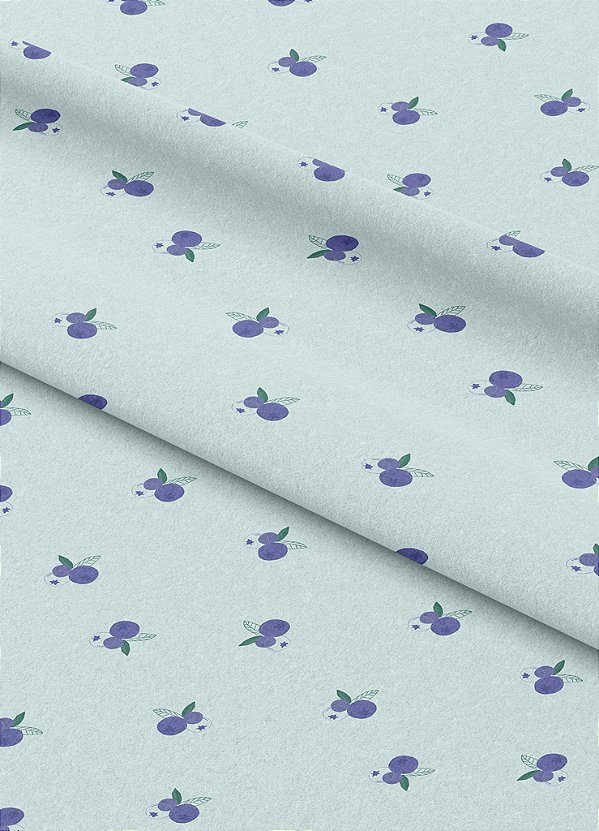 Tecido Helanca Estampa Digital Mirtilos Fundo Azul 1,55m de Largura