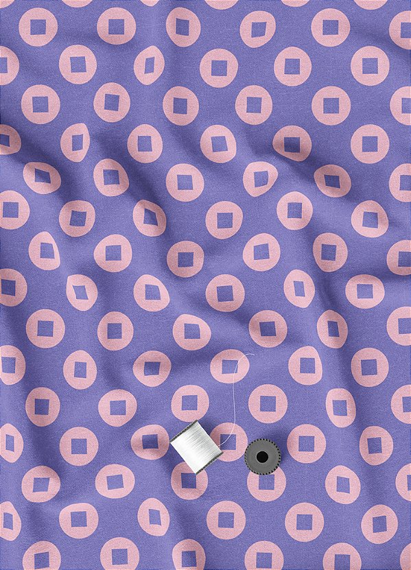 Tecido Helanca Estampa Digital Círculos e Quadros Roxo e Rosa 1,55m de Largura