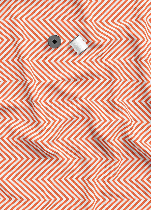 Tecido Helanca Estampa Digital Chevron Branco e Laranja 1,55m de Largura