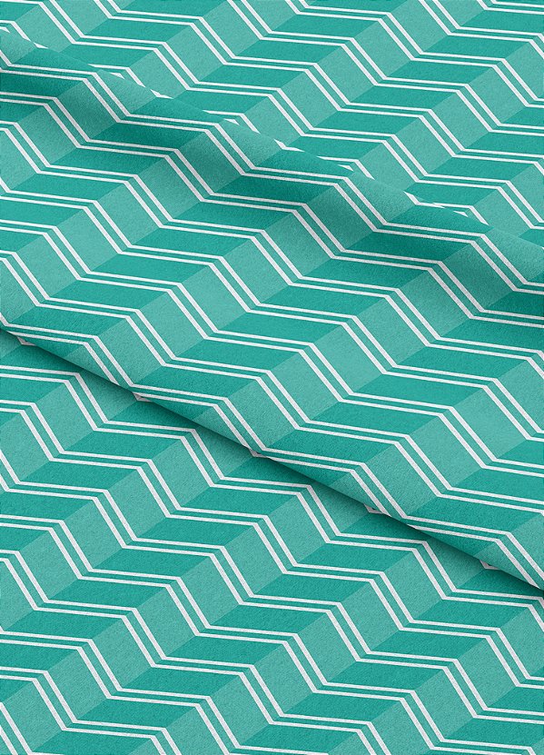 Tecido Helanca Estampa Digital Chevron Branco e Verde 1,55m de Largura