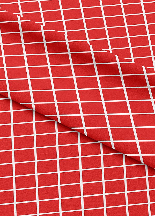 Tecido Helanca Estampa Digital Quadros Branco e Vermelho 1,55m de Largura