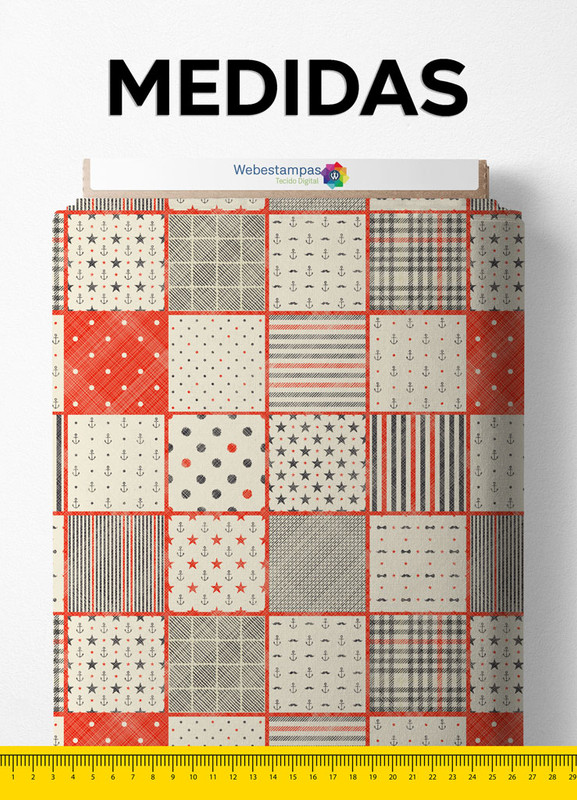 Tecido Helanca Estampa Digital Âncoras e Poá Palha e Laranja 1,55m de Largura