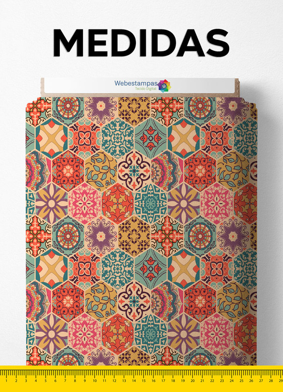 Tecido Helanca Estampa Digital Colmeia Azulejos 1,55m de Largura