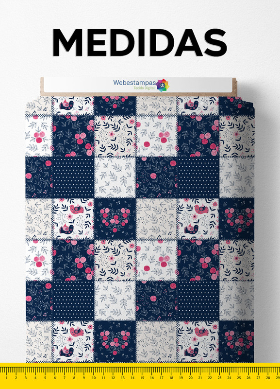 Tecido Helanca Estampa Digital Mini Rosas Branco e Marinho 1,55m de Largura