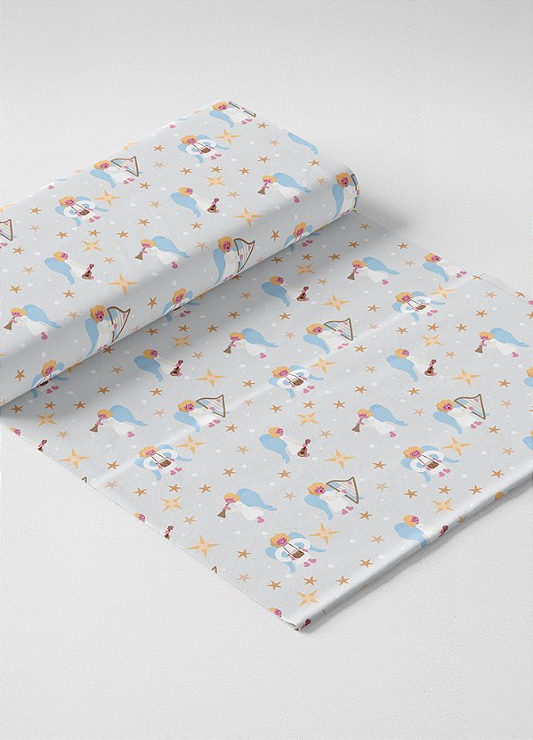 Tecido Helanca Estampa Digital Arcanjo Branco 1,55m de Largura