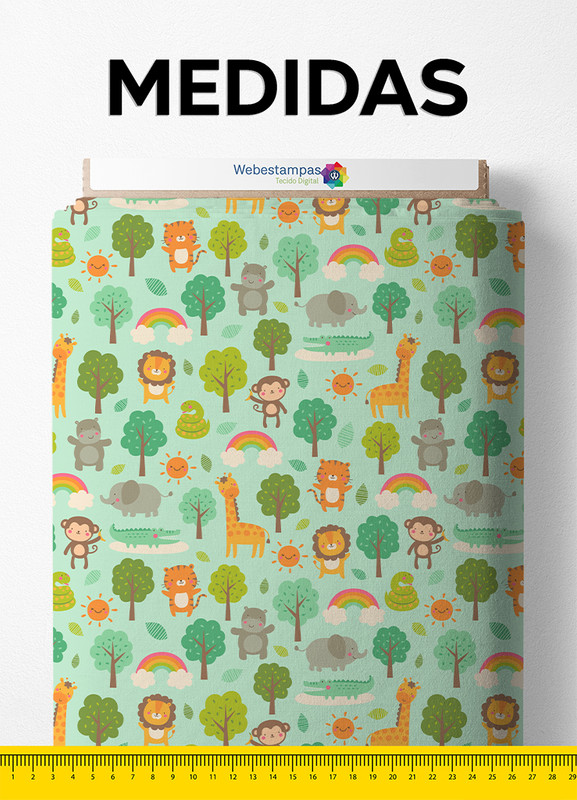 Tecido Helanca Estampa Digital Arco-Íris dos Bichos 1,55m de Largura