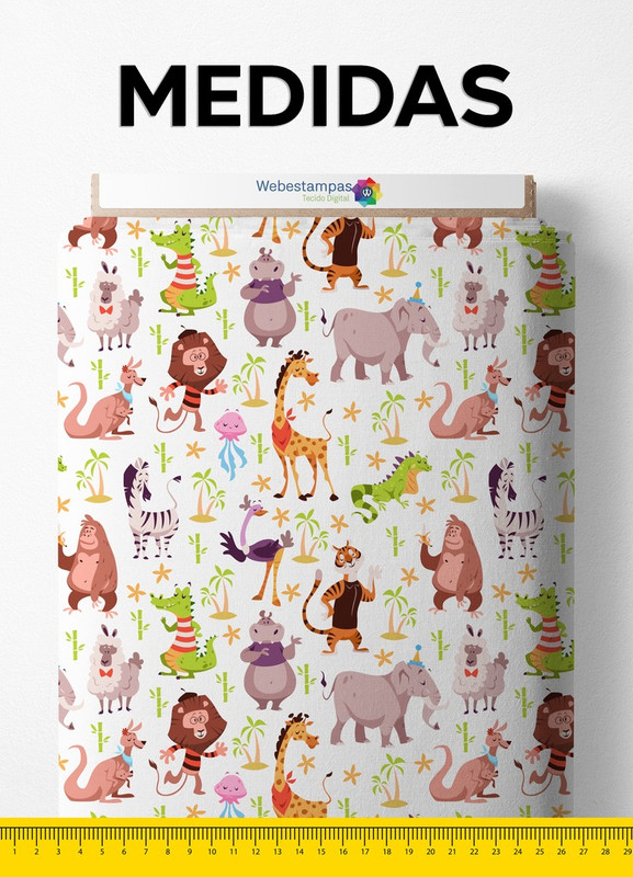 Tecido Helanca Estampa Digital Bichos do Safári 1,55m de Largura