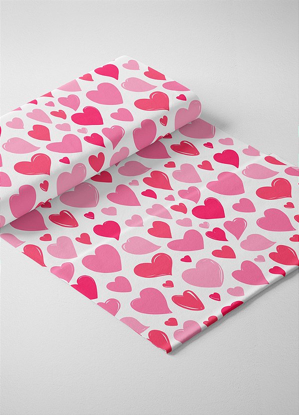 Tecido Helanca Estampa Digital Coração Médio Pink e Rosa 1,55m de Largura