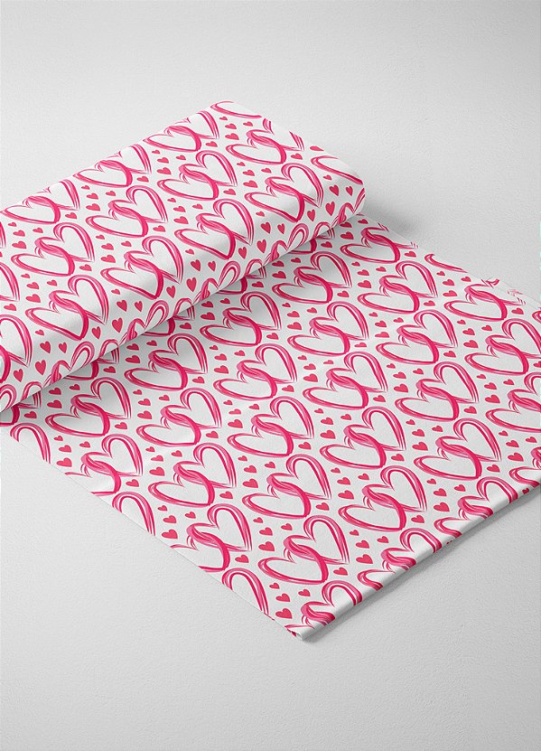 Tecido Helanca Estampa Digital Corações Entrelaçados Pink 1,55m de Largura