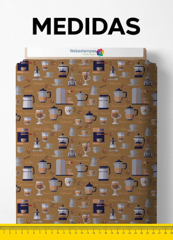 Tecido Helanca Estampa Digital Café Da Manhã Fundo Bege 1,55m de Largura