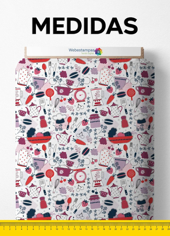 Tecido Helanca Estampa Digital Cenoura e Morango Fundo Branco 1,55m de Largura