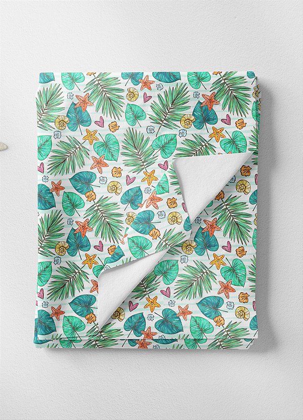 Tecido Helanca Estampa Digital Folhas de Praia 1,55m de Largura