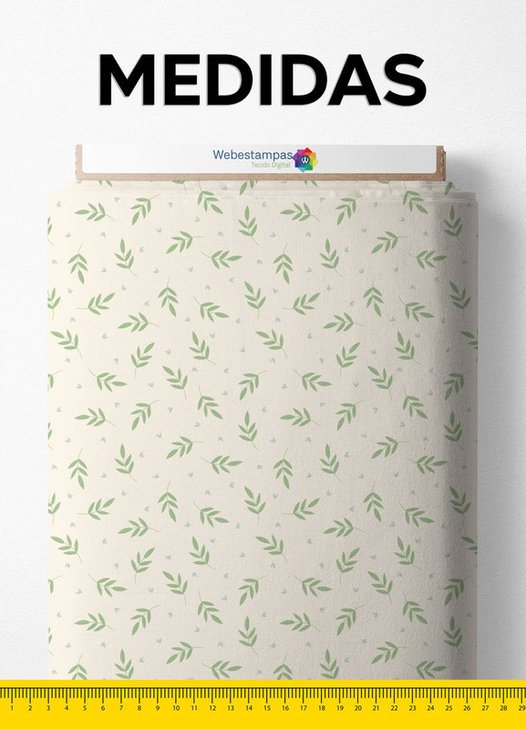 Tecido Velboa Estampa Digital  Raminho Verde Fundo Palha 1,55m de Largura