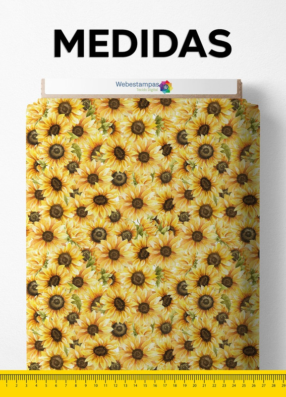 Tecido Velboa Estampa Digital Girassol Sem Fundo 1,55m de Largura