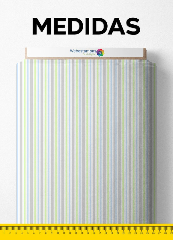 Tecido Velboa Estampa Digital Listrado Claro Verde e Azul 1,55m de Largura
