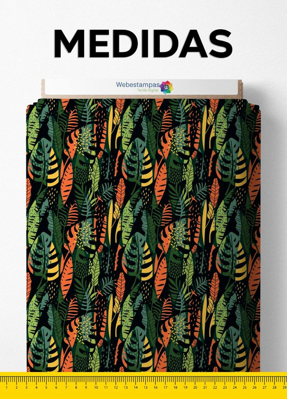 Tecido Velboa Estampa Digital Folhas Amarelo e Laranja 1,55m de Largura