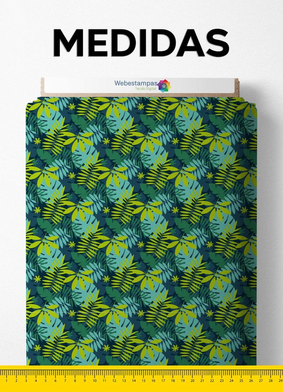 Tecido Velboa Estampa Digital Folhas Tons Neon Verde 1,55m de Largura