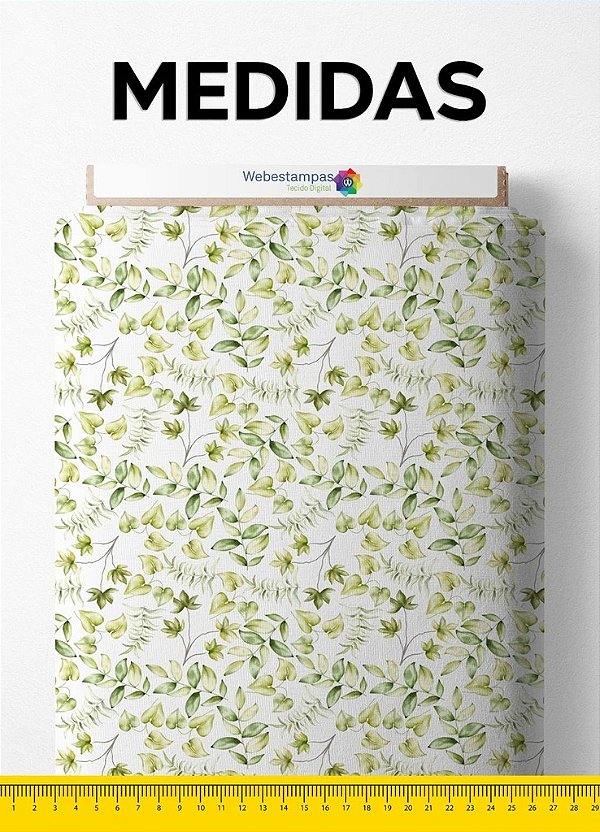 Tecido Velboa Estampa Digital Ramos de Plantas Fundo Branco 1,55m de Largura
