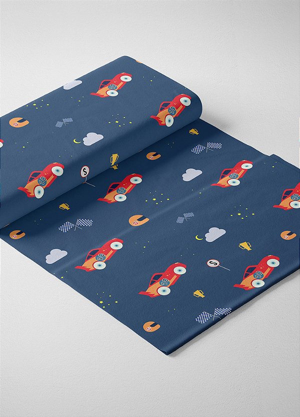 Tecido Veludo Suede Estampa Digital Carrinho de Corrida 1,40m de Largura