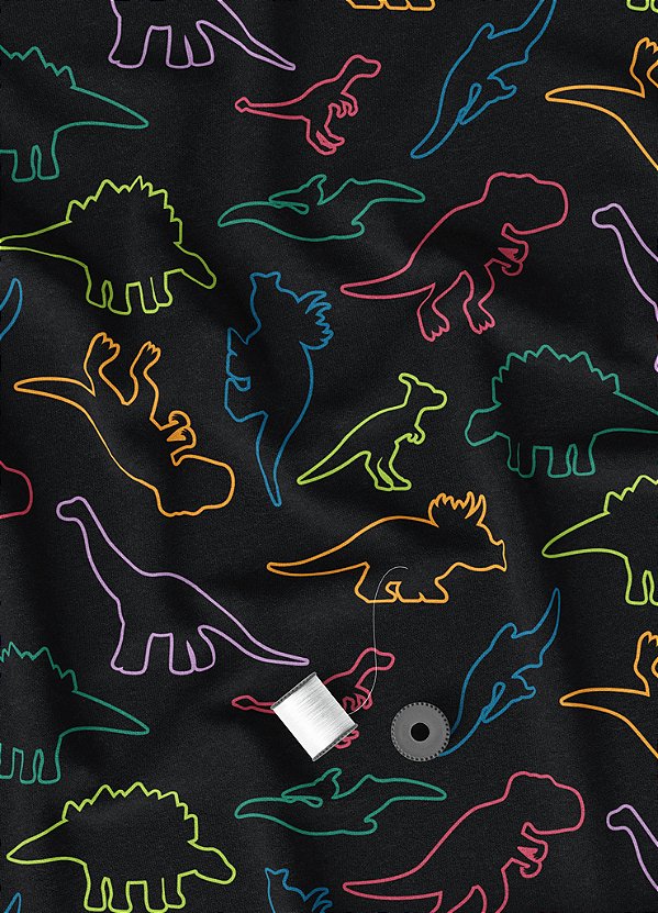 Tecido Veludo Suede Estampa Digital Dinossauros Neon 1,40m de Largura