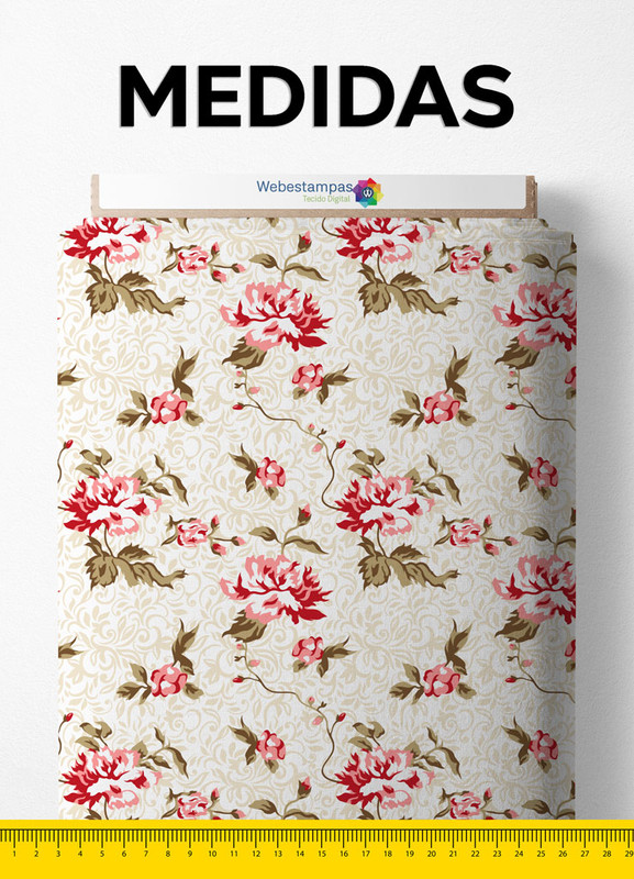 Tecido Veludo Suede Estampa Digital Floral Fundo Palha 1,40m de Largura