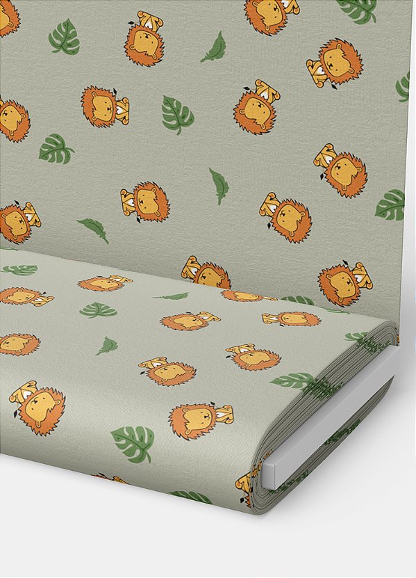 Tecido Veludo Suede Estampa Digital Leãozinho Fundo Verde 1,40m de Largura