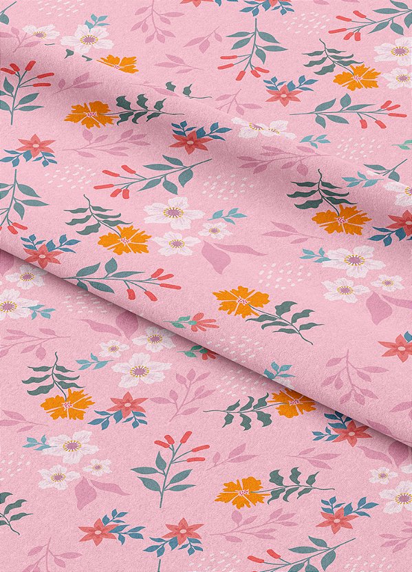 Tecido Veludo Suede Estampa Digital  Flores Brancas e Amarelas 1,40m de Largura