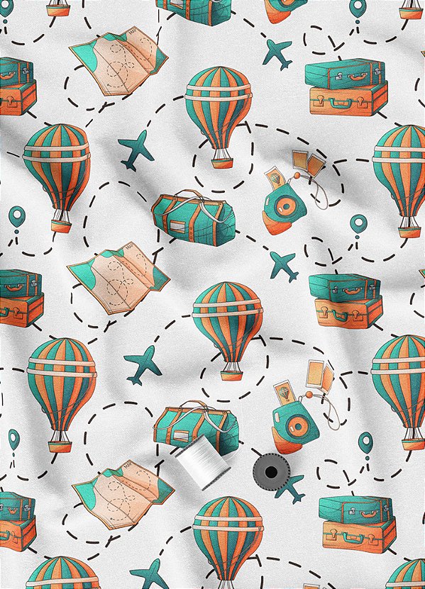 Tecido Veludo Suede Estampa Digital Viajando de Balão 1,40m de Largura