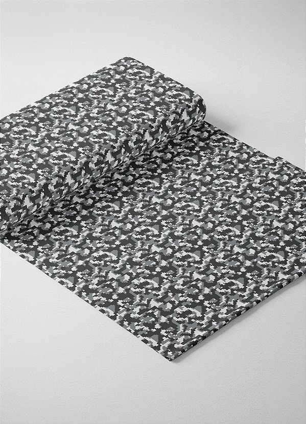 Tecido Veludo Suede Estampa Digital Camuflado Pixel Preto 1,40m de Largura