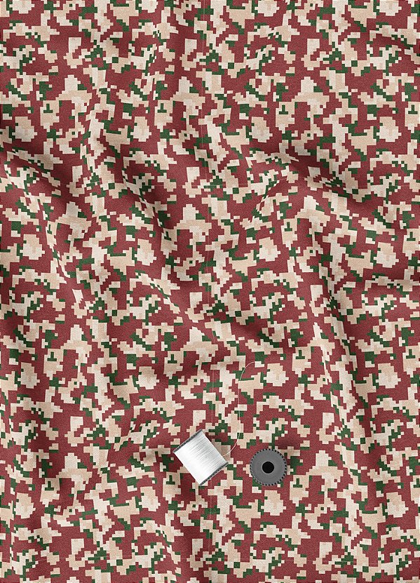 Tecido Veludo Suede Estampa Digital Camuflado Pixel Vermelho 1,40m de Largura