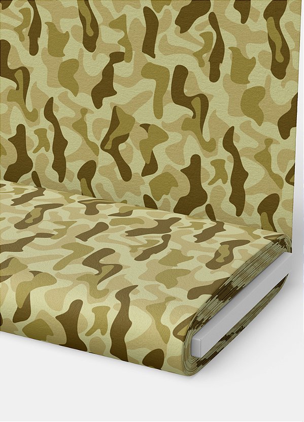 Tecido Veludo Suede Estampa Digital Camuflado Verde Bege e Marrom 1,40m de Largura