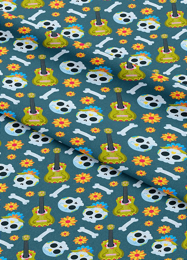 Tecido Veludo Suede Estampa Digital Caveira Mariachi 1,40m de Largura