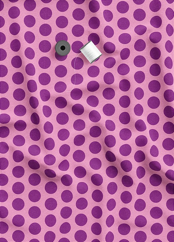 Tecido Veludo Suede Estampa Digital  Poa Grande Roxo e Rosa 1,40m de Largura