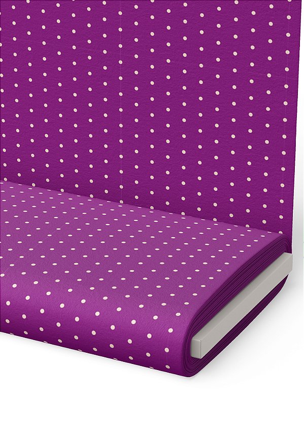 Tecido Veludo Suede Estampa Digital  Poa Mini Branco e Roxo 1,40m de Largura