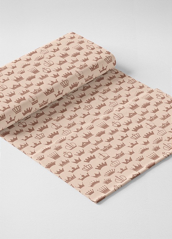 Tecido Veludo Suede Estampa Digital  Coroa Marrim Fundo Palha 1,40m de Largura