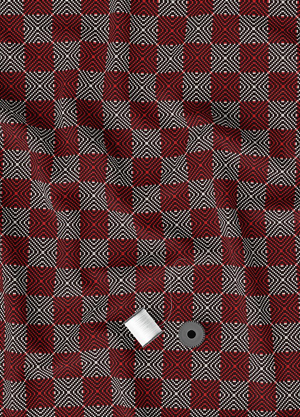 Tecido Veludo Suede Estampa Digital  Triangulo e Quadros Vermelho 1,40m de Largura