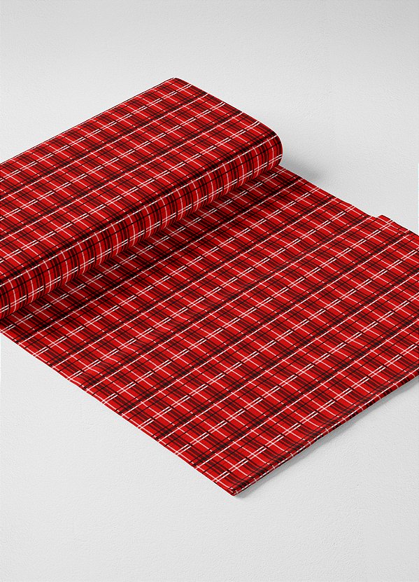 Tecido Veludo Suede Estampa Digital  Xadres Vermelho Linhas Brancas 1,40m de Largura