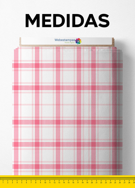 Tecido Veludo Suede Estampa Digital  Xadrez Grande Rosa e Branco 1,40m de Largura