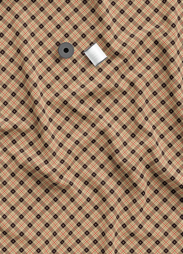 Tecido Veludo Suede Estampa Digital  Xadrez Palha Triangulo Marrom 1,40m de Largura